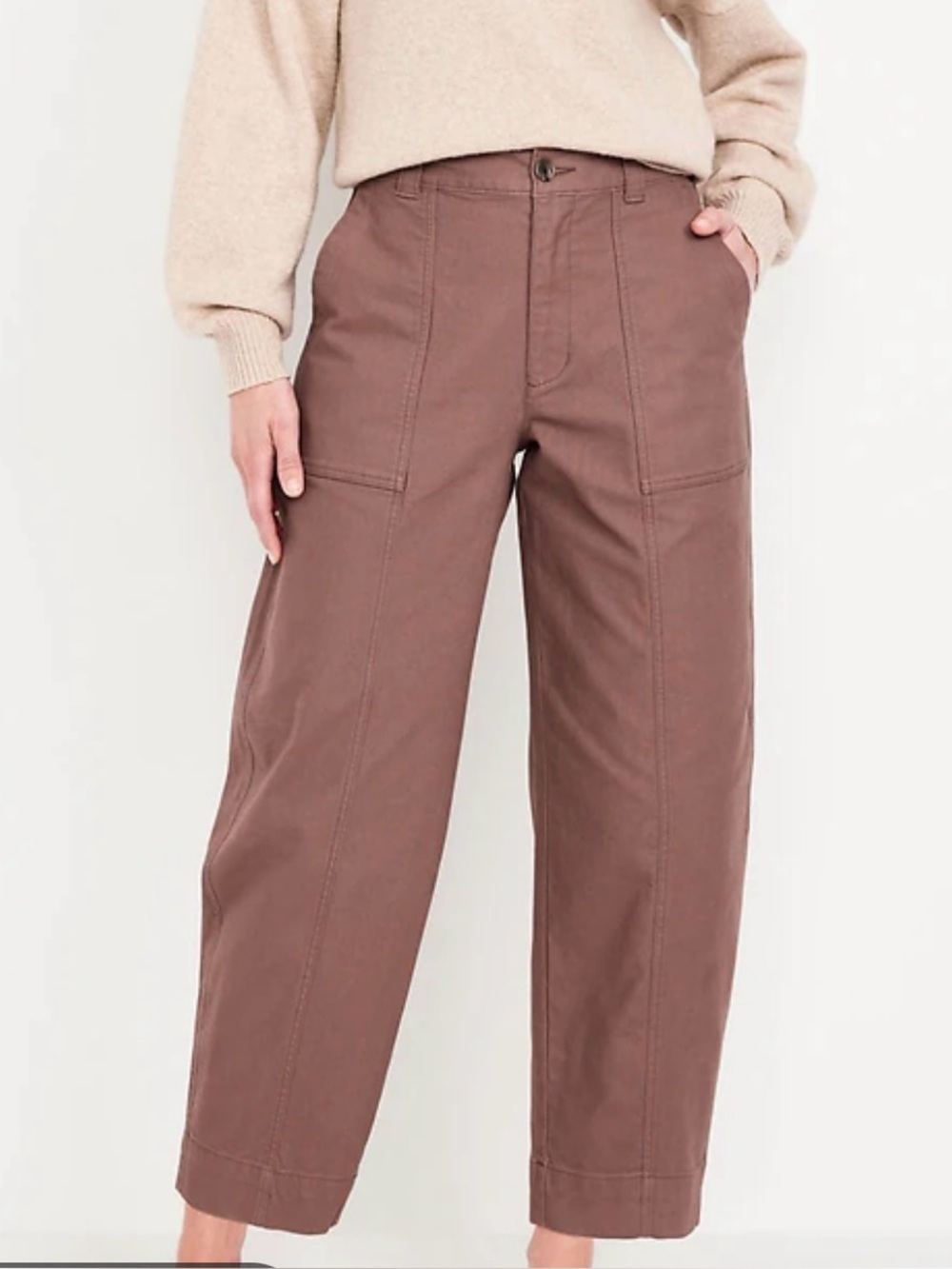 Barrel-Leg Utility Pants in Mauve